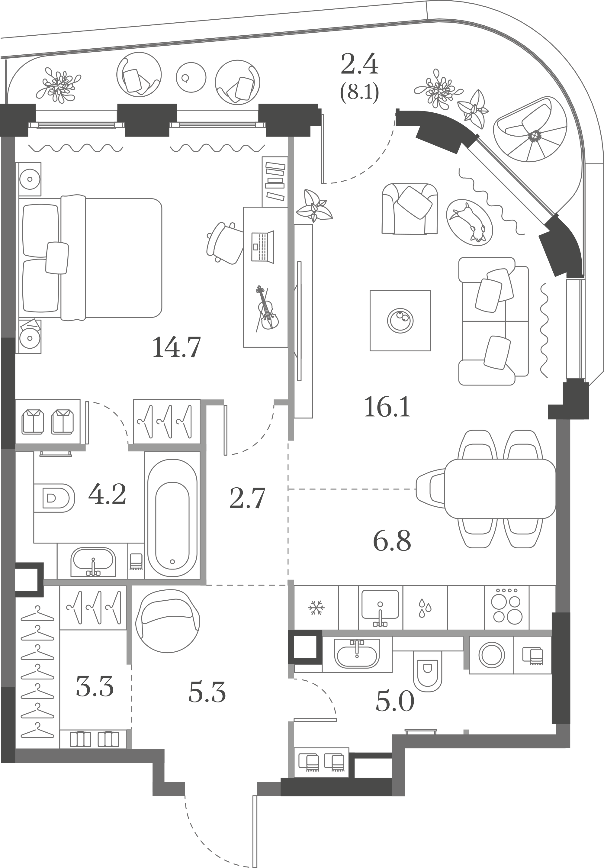 Официальная схема Муза, 60,5 м²