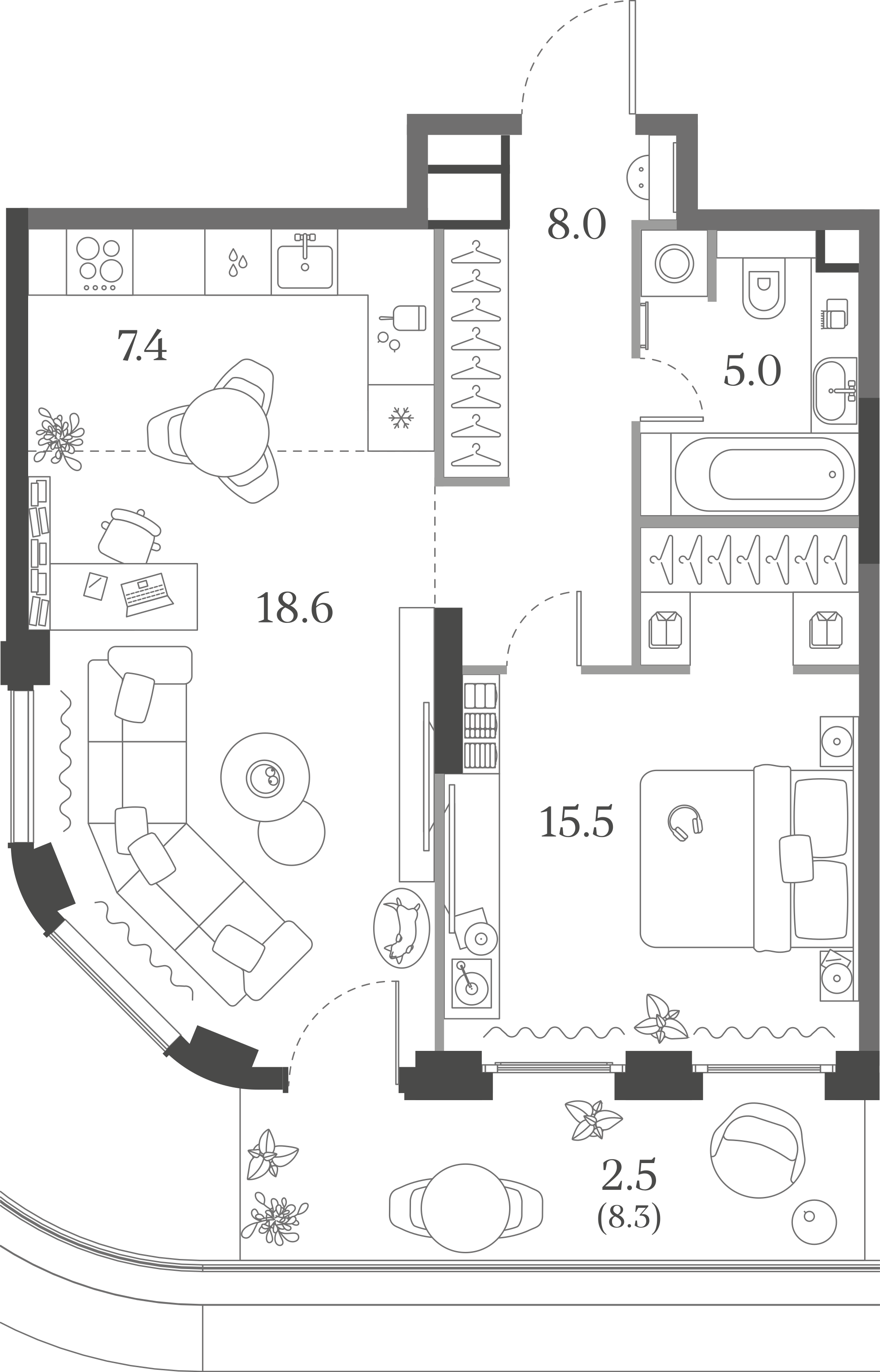 Официальная схема Муза, 57,0 м²