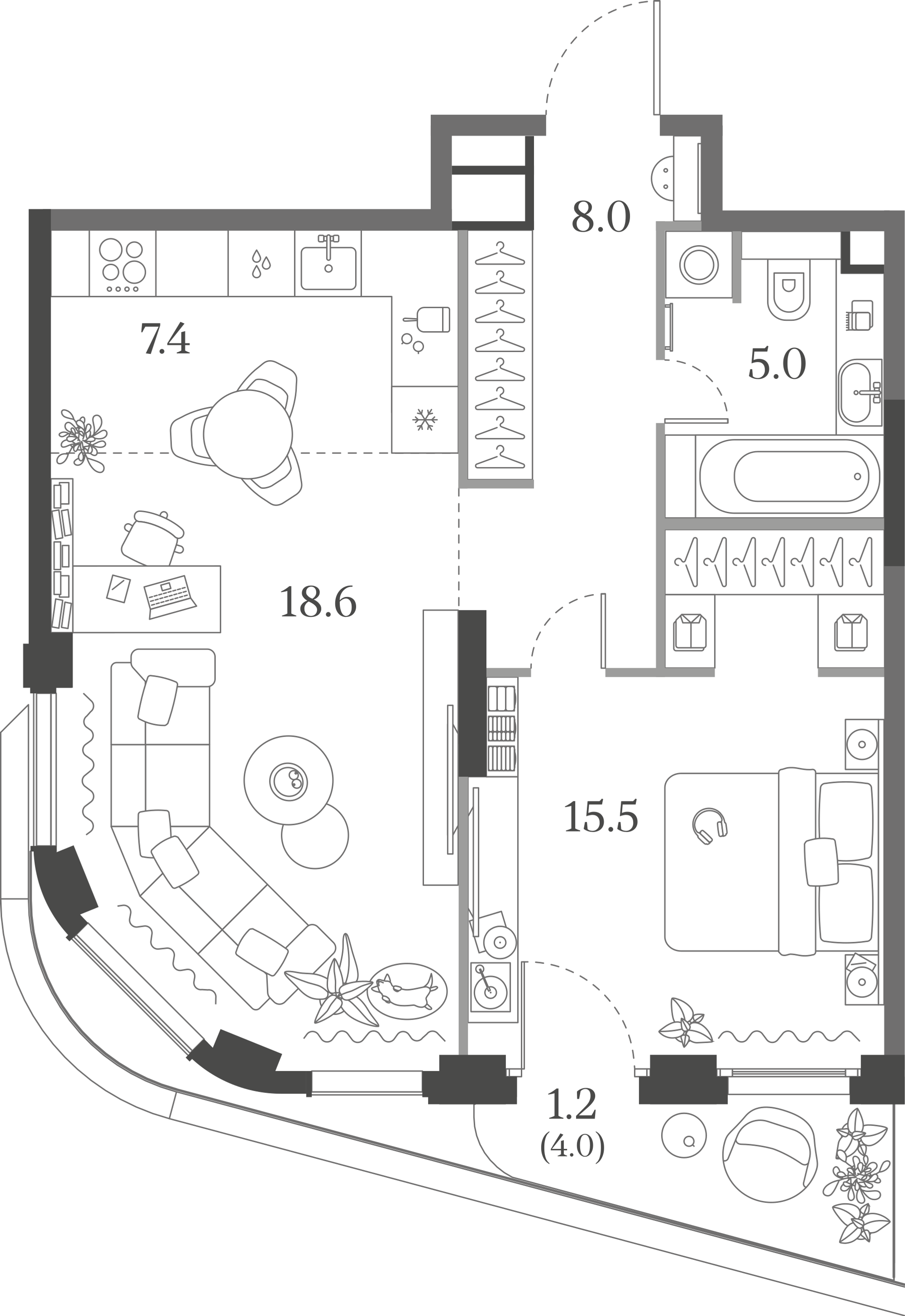 Официальная схема Муза, 55,7 м²
