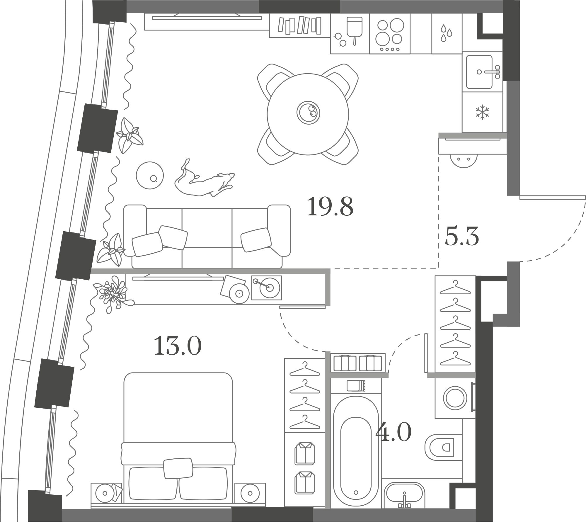 Официальная схема Муза, 42,1 м²