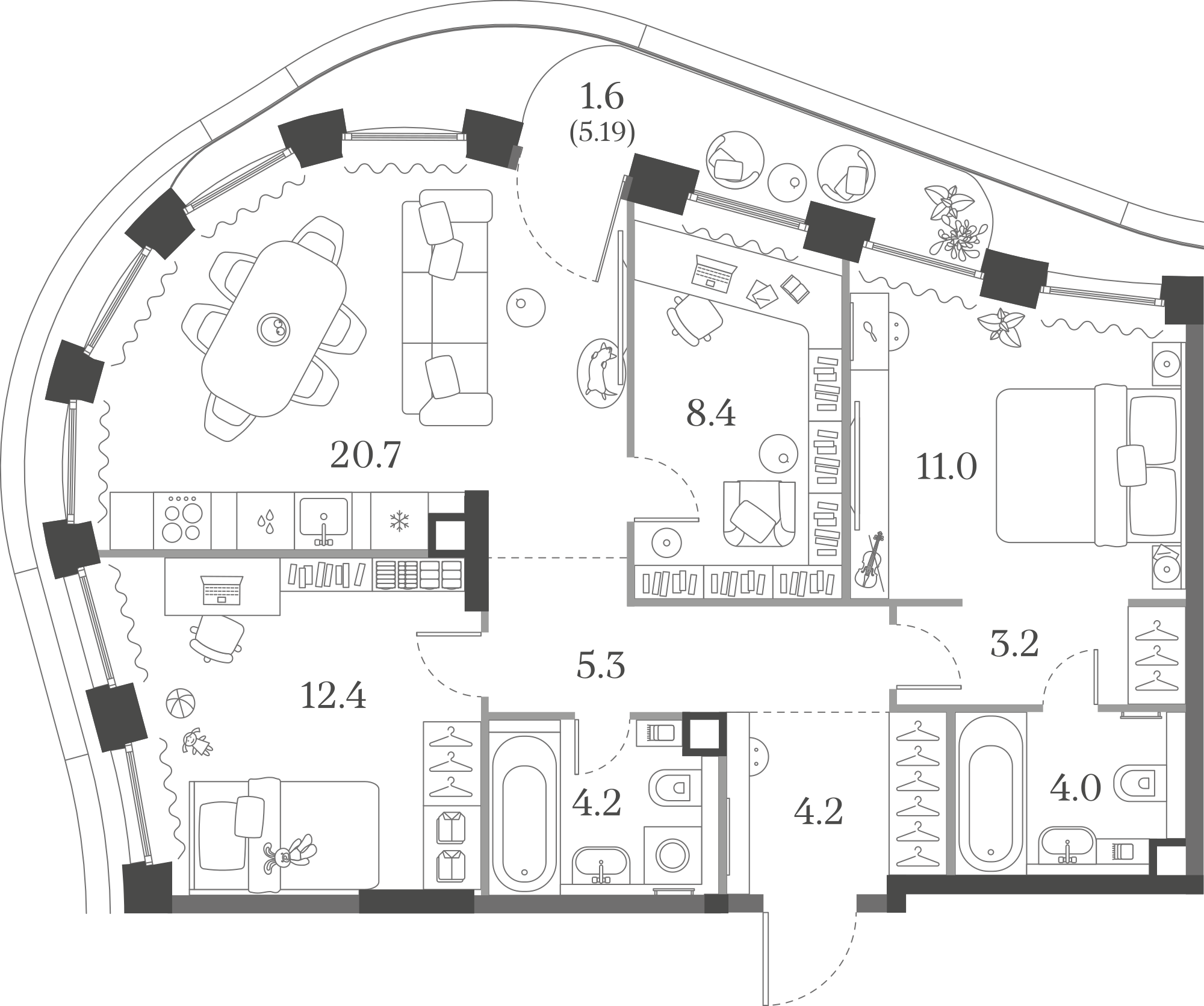 Официальная схема Муза, 75,0 м²