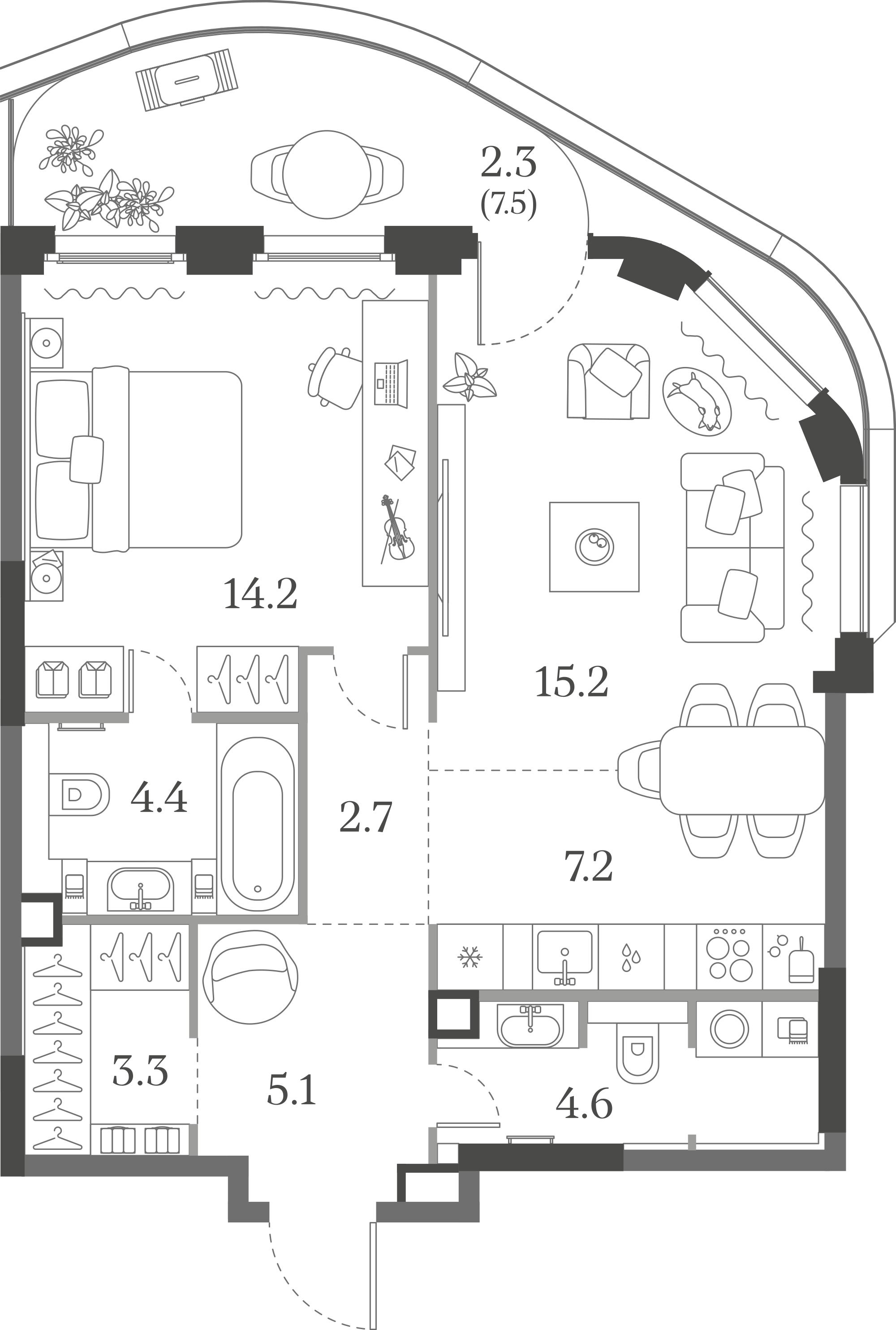 Официальная схема Муза, 59,0 м²