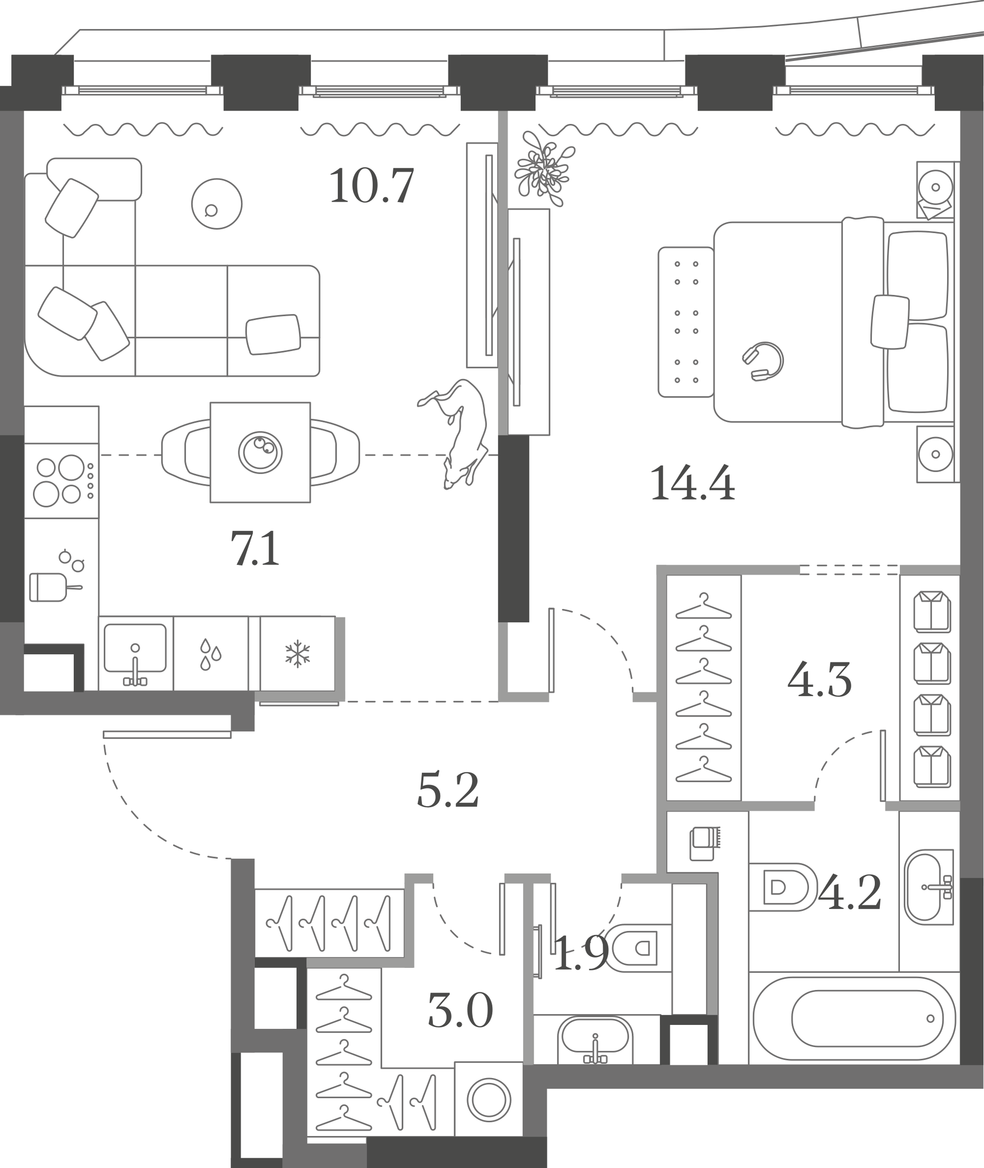Официальная схема Муза, 50,8 м²
