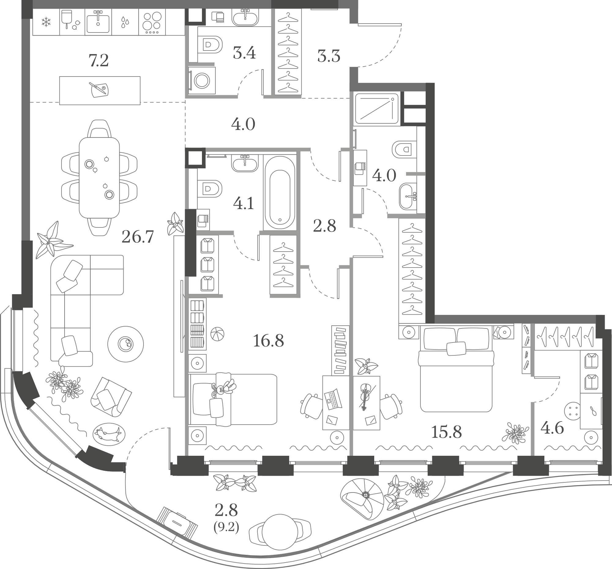 Официальная схема Муза, 95,5 м²
