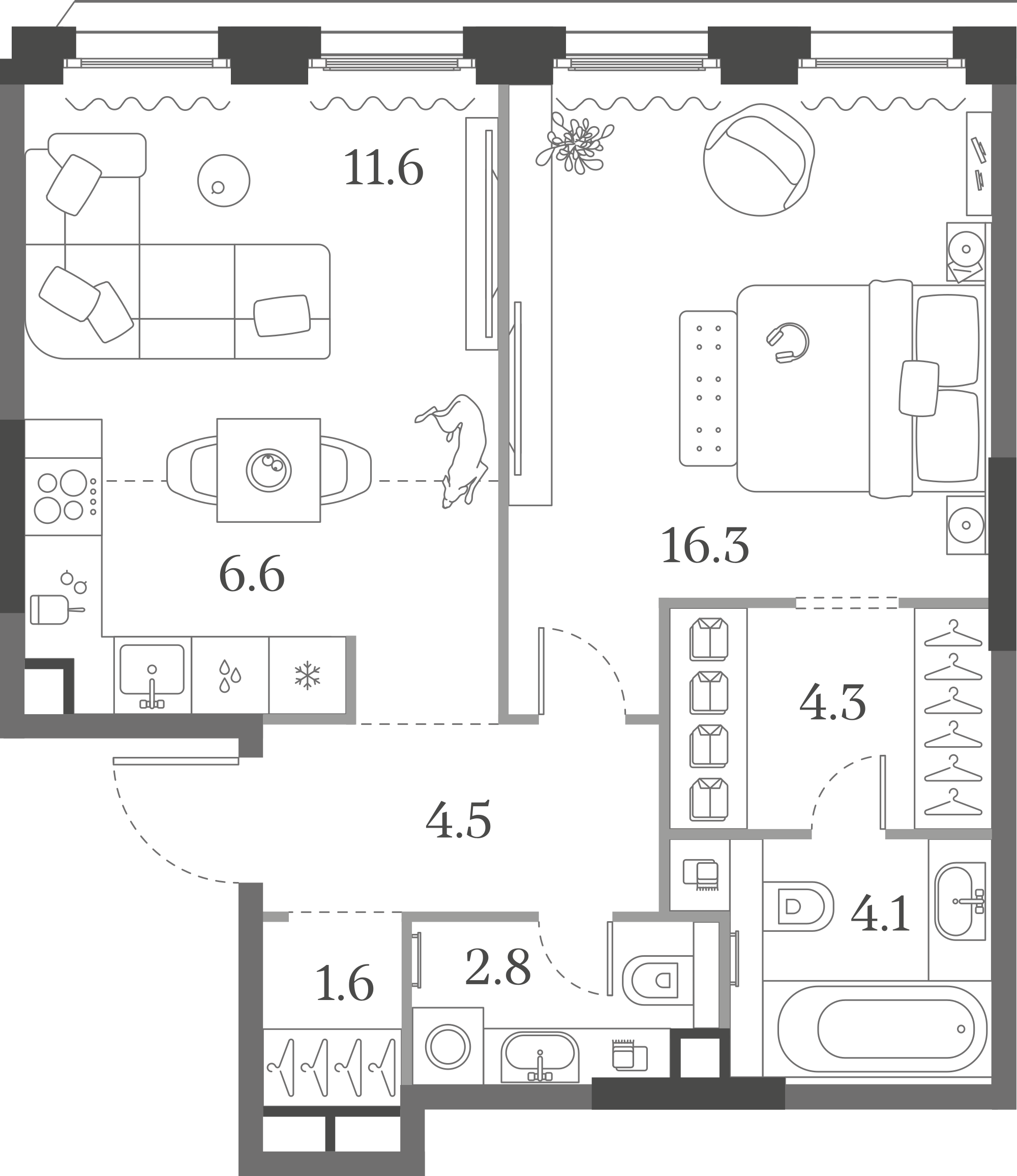 Официальная схема Муза, 51,8 м²