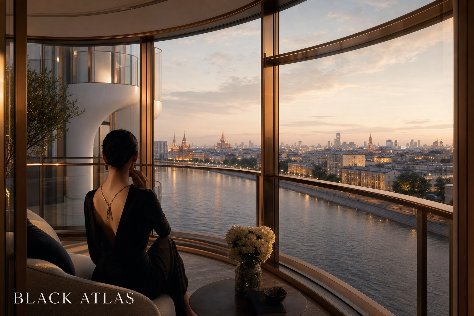 Героиня Black Atlas на балконе с видом на Москву-реку