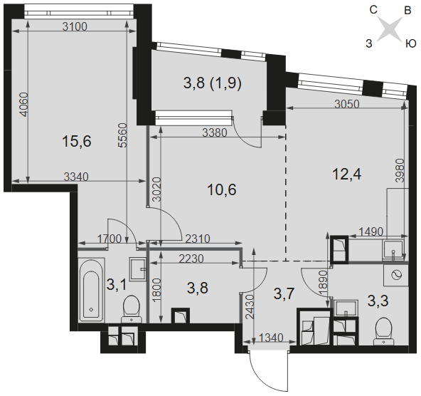 Официальная планировка Роттердам, 54,4 м²