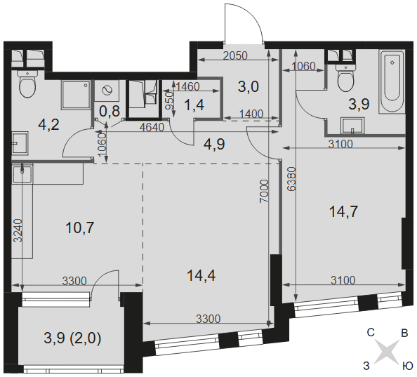 Официальная планировка Роттердам, 60 м²