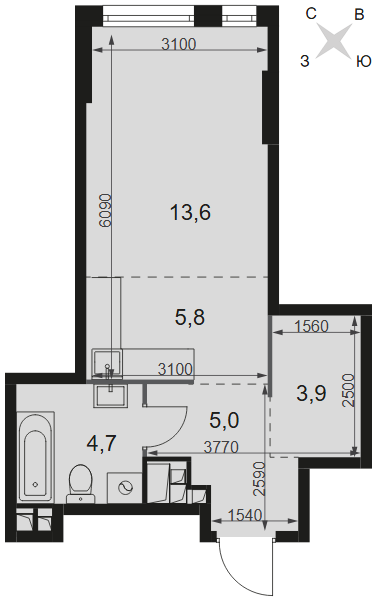 Официальная планировка Роттердам, 33 м²
