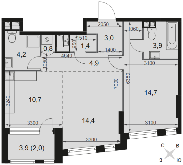 Официальная планировка Роттердам, 60 м²