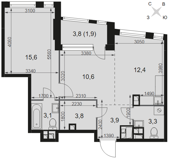 Официальная планировка Роттердам, 54,6 м²