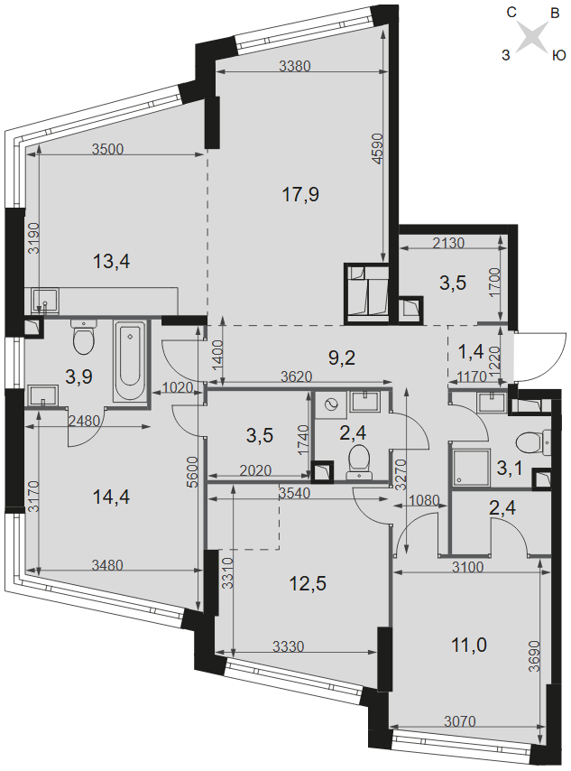 Официальная планировка Роттердам, 98,6 м²