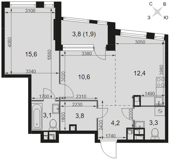 Официальная планировка Роттердам, 54,9 м²