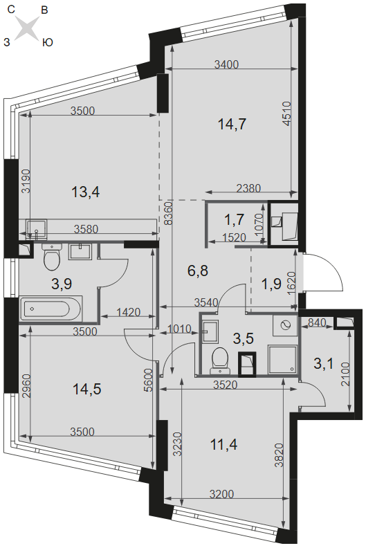 Официальная планировка Роттердам, 74,9 м²