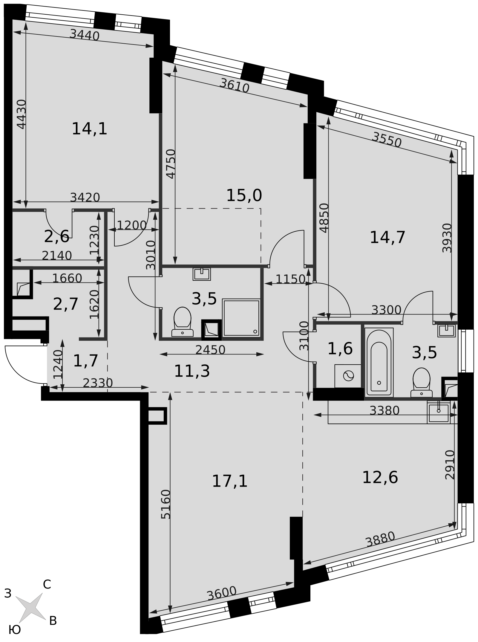 Официальная планировка Роттердам, 33 м²