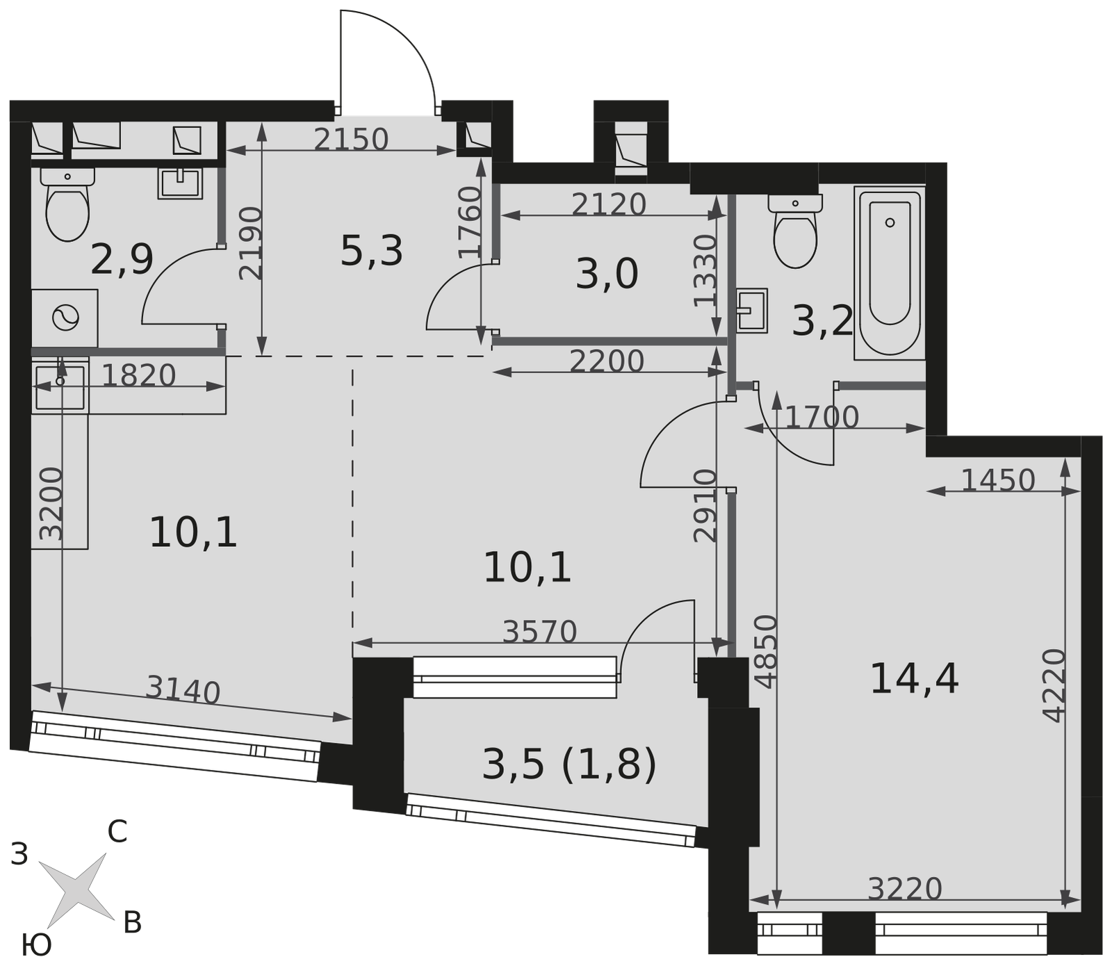 Официальная планировка Роттердам, 33 м²