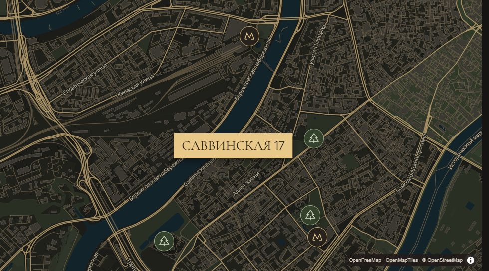 Карта Саввинской 17 и окружения. OpenStreetMap