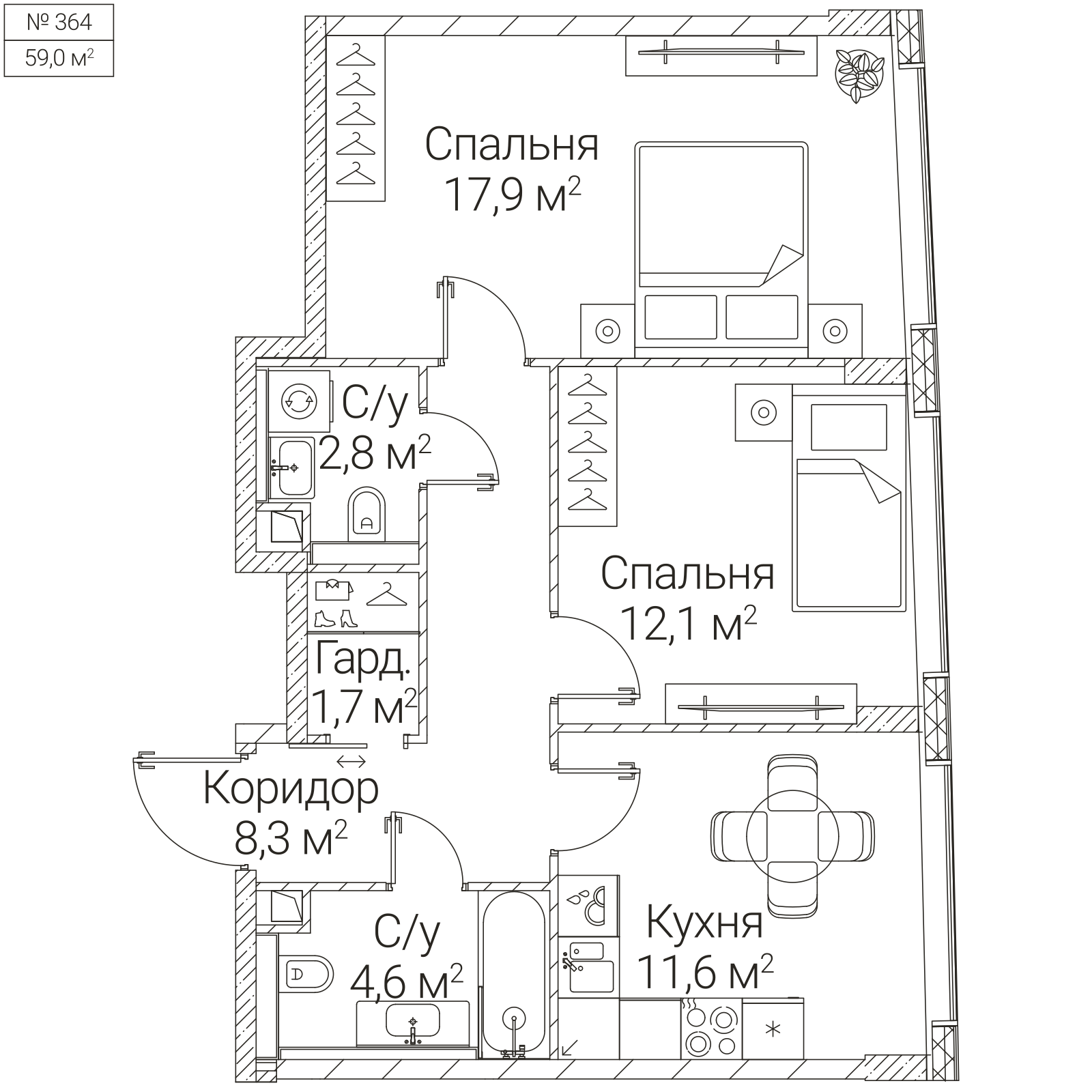 Официальная планировка SEZAR FUTURE, 59 м²