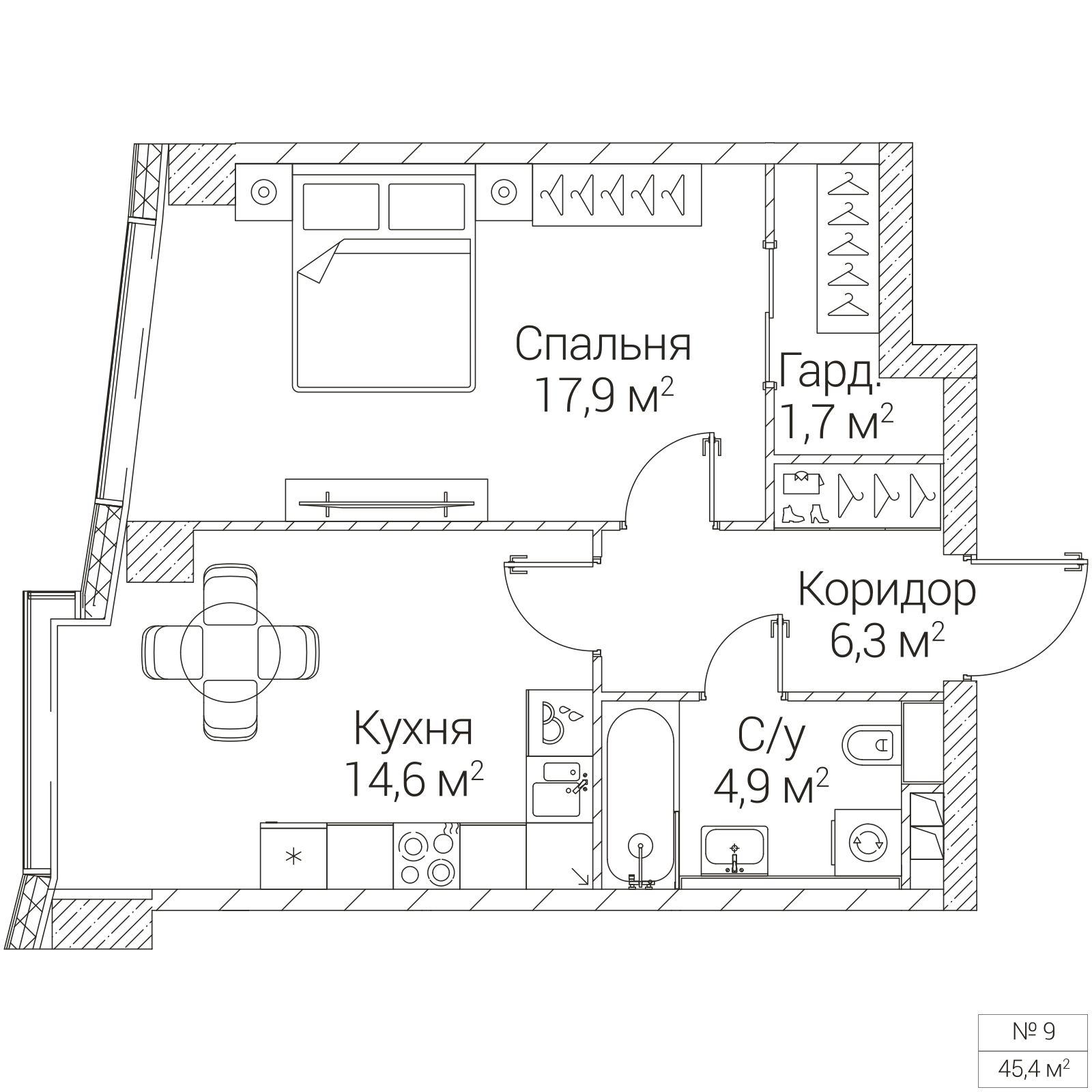 Официальная планировка SEZAR FUTURE, 45,4 м²