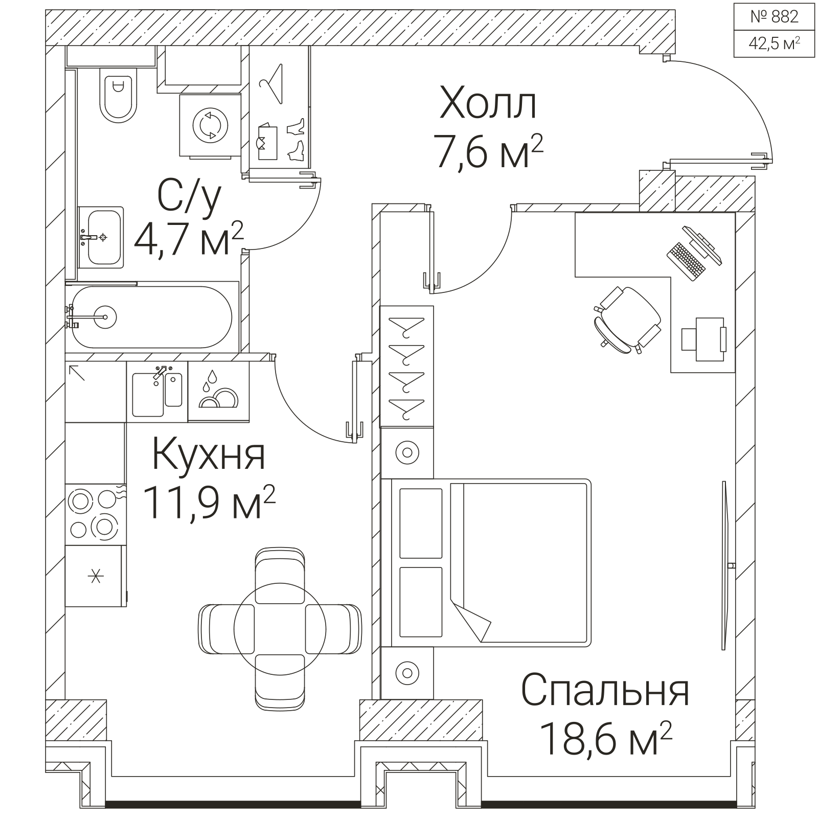 Официальная планировка SEZAR FUTURE, 42,5 м²