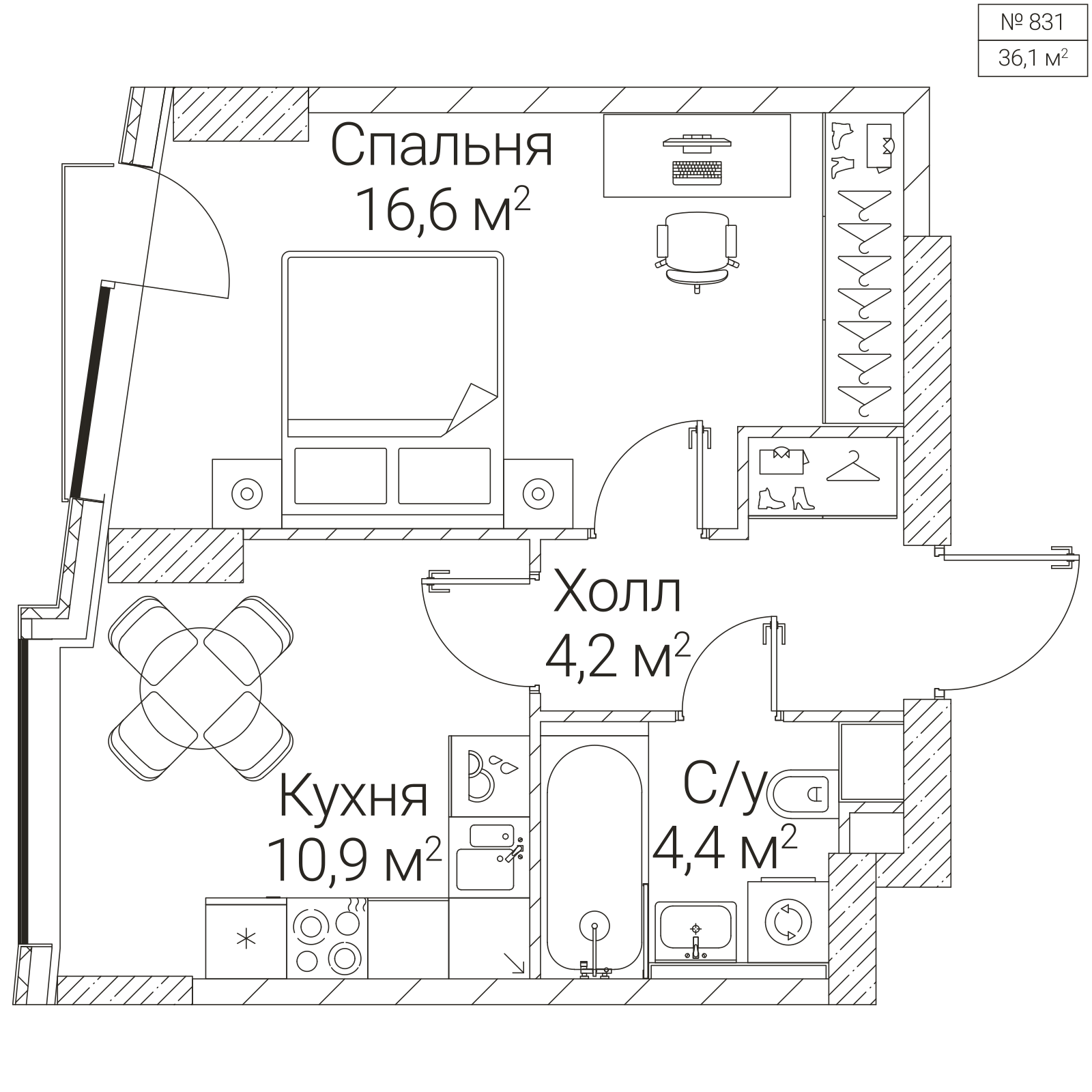 Официальная планировка SEZAR FUTURE, 36,1 м²