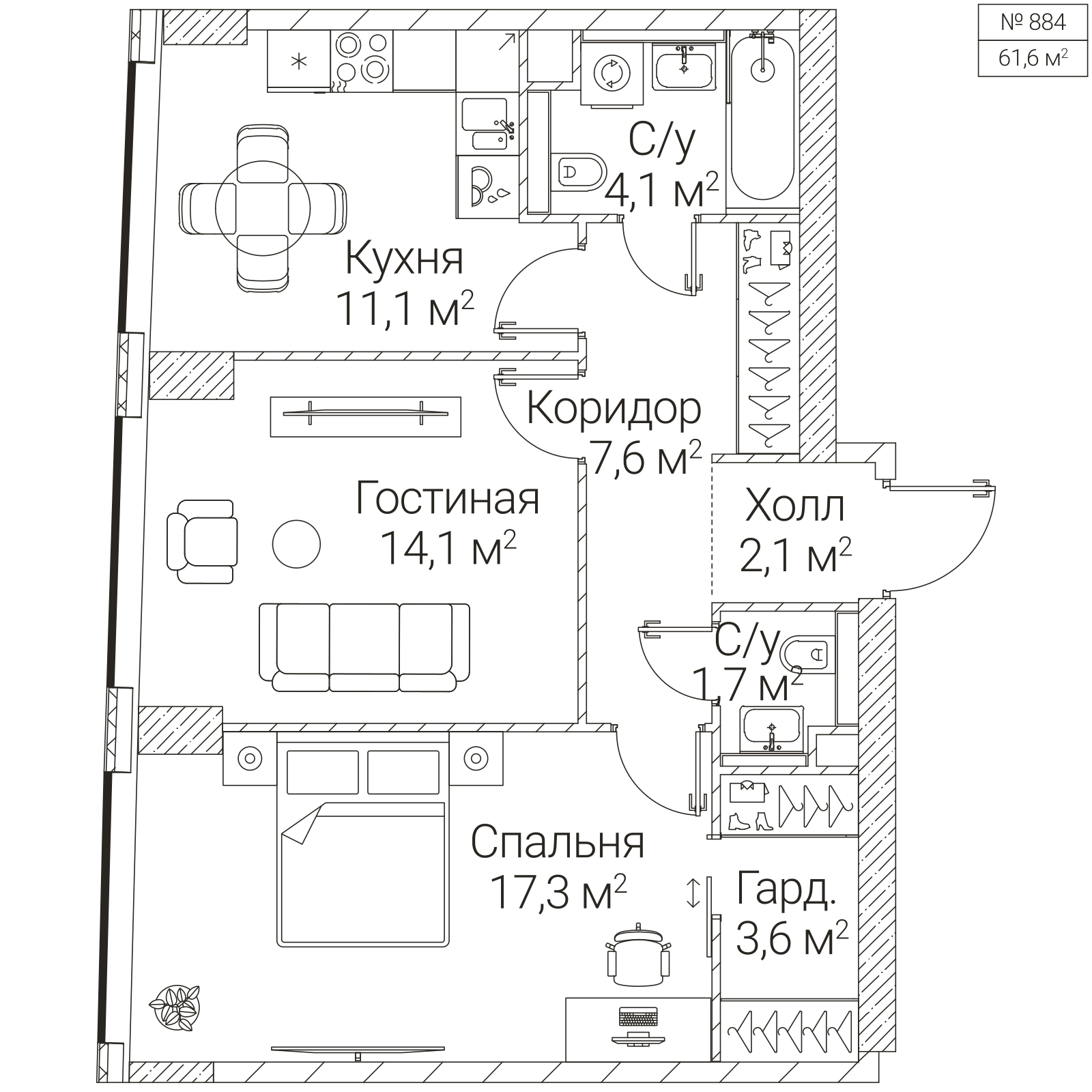 Официальная планировка SEZAR FUTURE, 61,6 м²