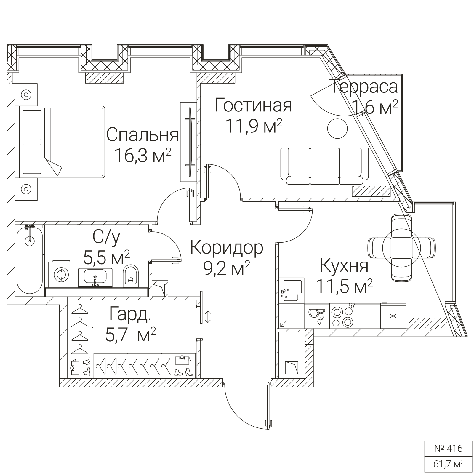 Официальная планировка SEZAR FUTURE, 60,6 м²