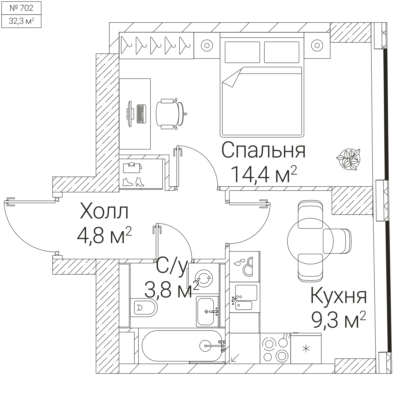Официальная планировка SEZAR FUTURE, 32,3 м²