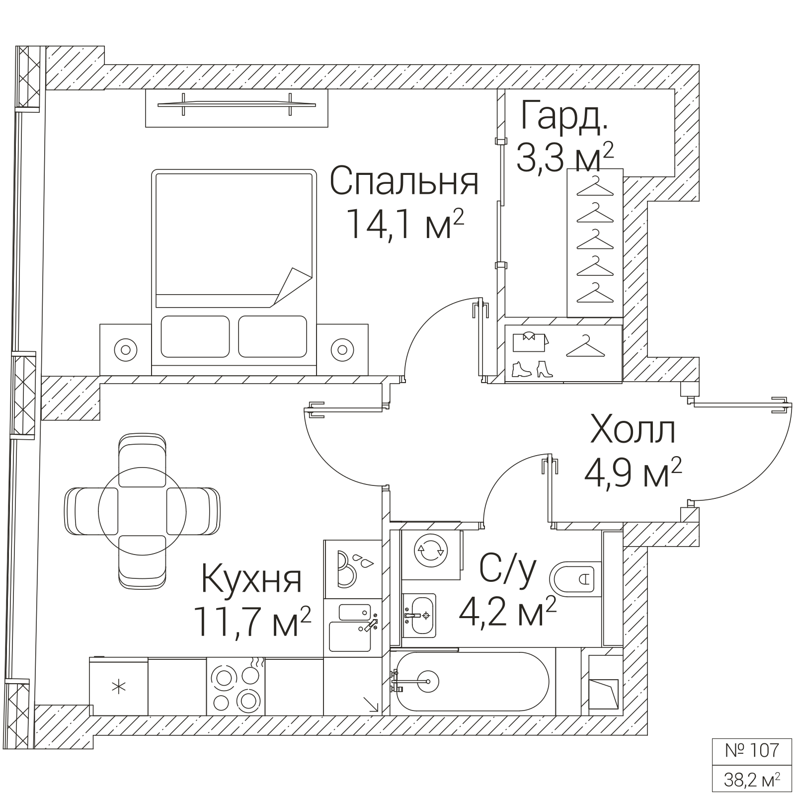 Официальная планировка SEZAR FUTURE, 38,2 м²