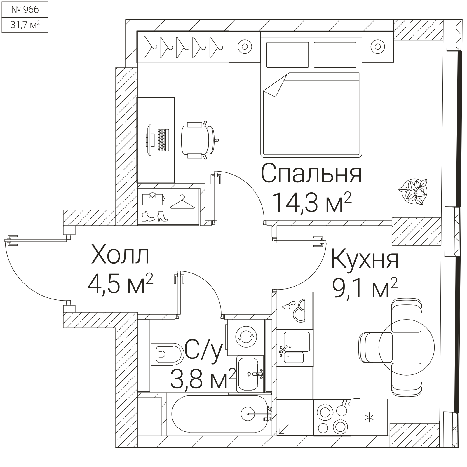 Официальная планировка SEZAR FUTURE, 31,7 м²