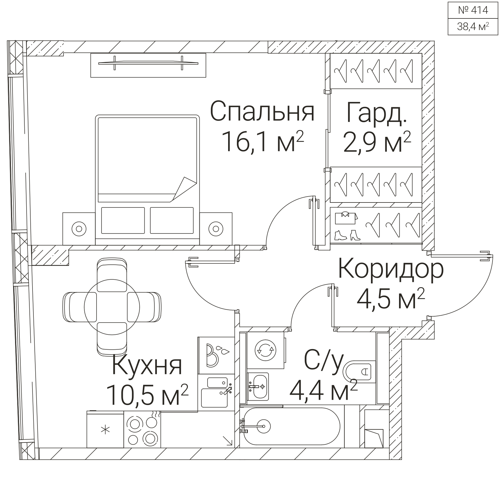 Официальная планировка SEZAR FUTURE, 38,4 м²
