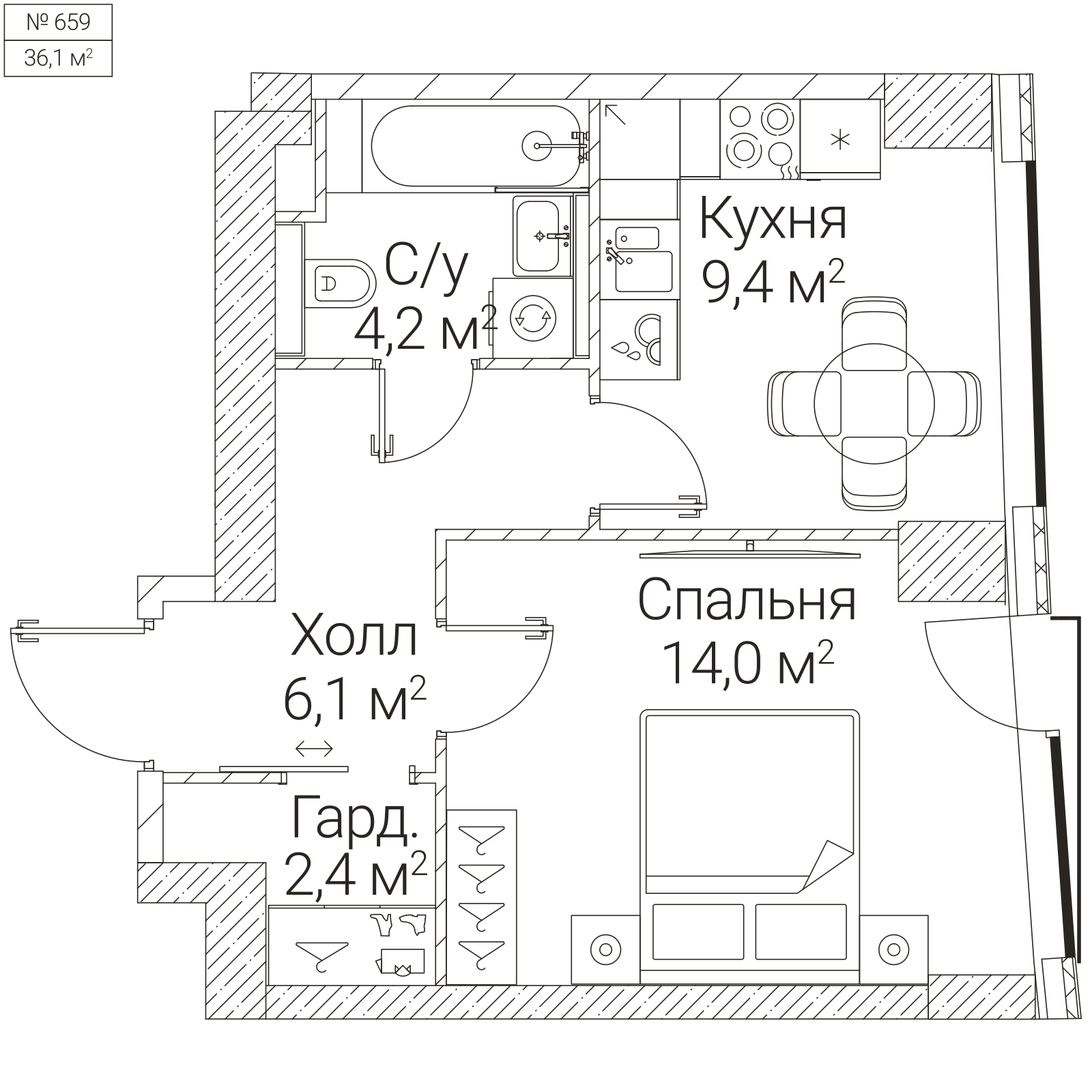 Официальная планировка SEZAR FUTURE, 36,1 м²