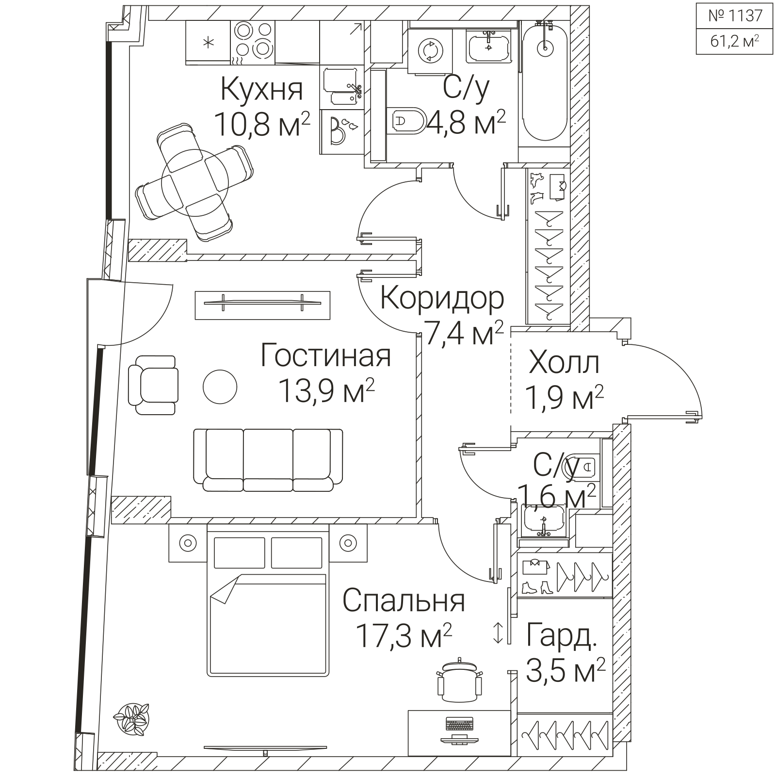 Официальная планировка SEZAR FUTURE, 61,2 м²