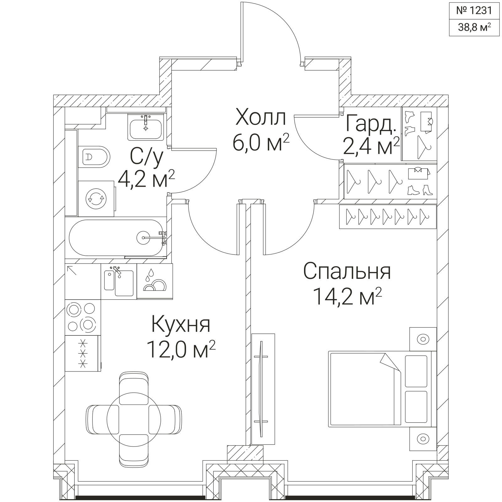 Официальная планировка SEZAR FUTURE, 38,8 м²
