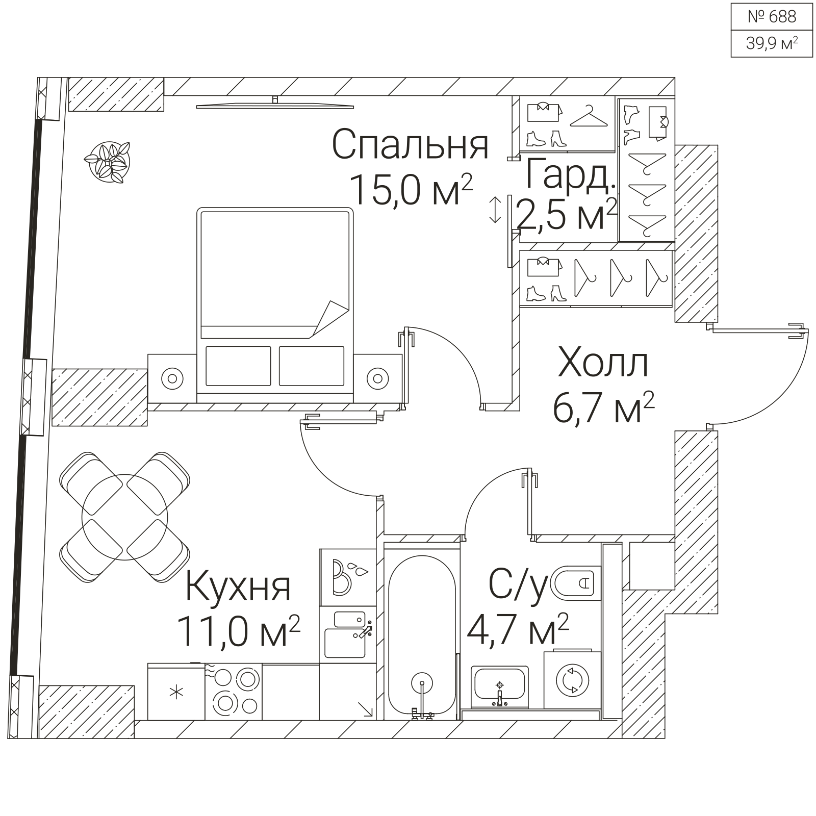 Официальная планировка SEZAR FUTURE, 39,9 м²