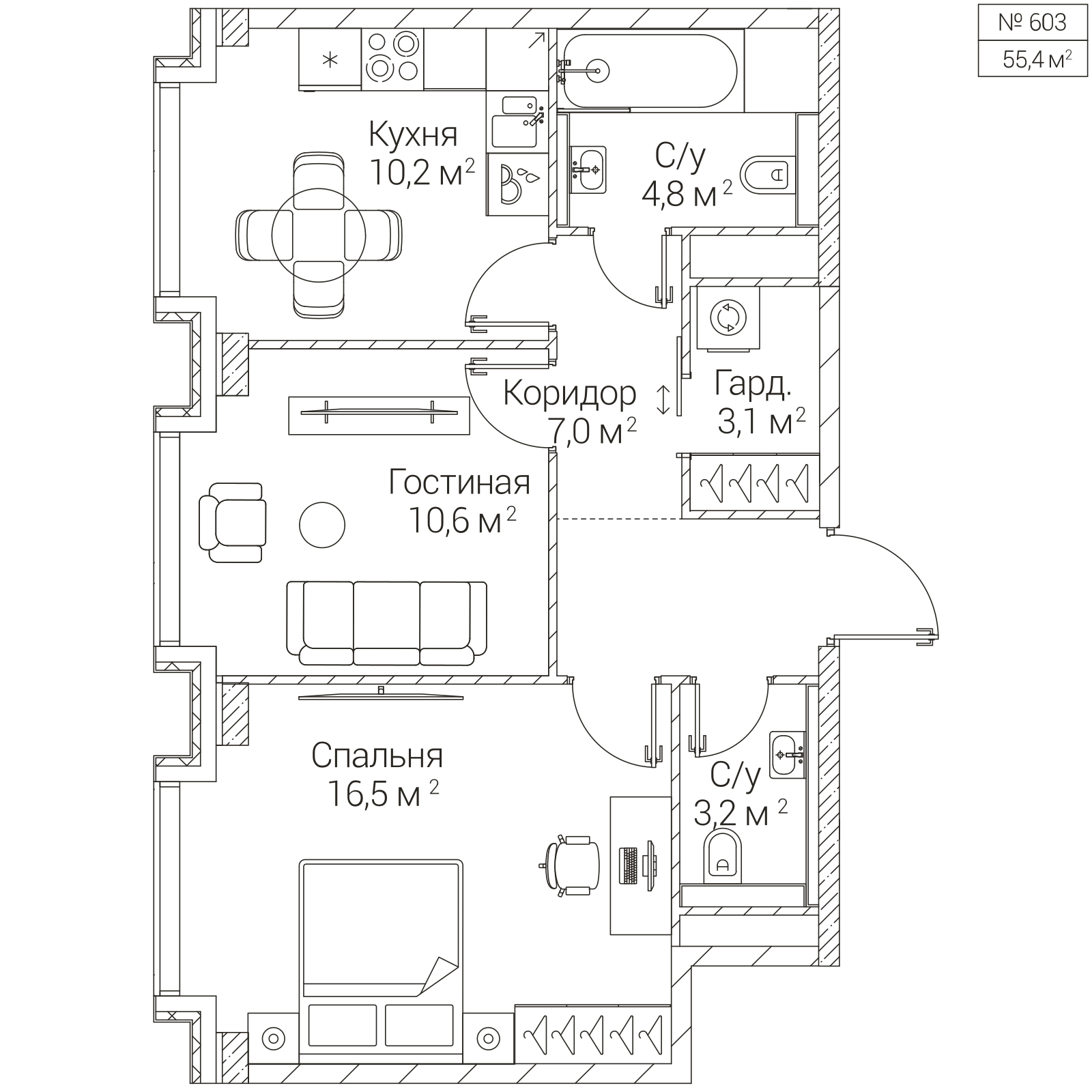 Официальная планировка SEZAR FUTURE, 55,4 м²