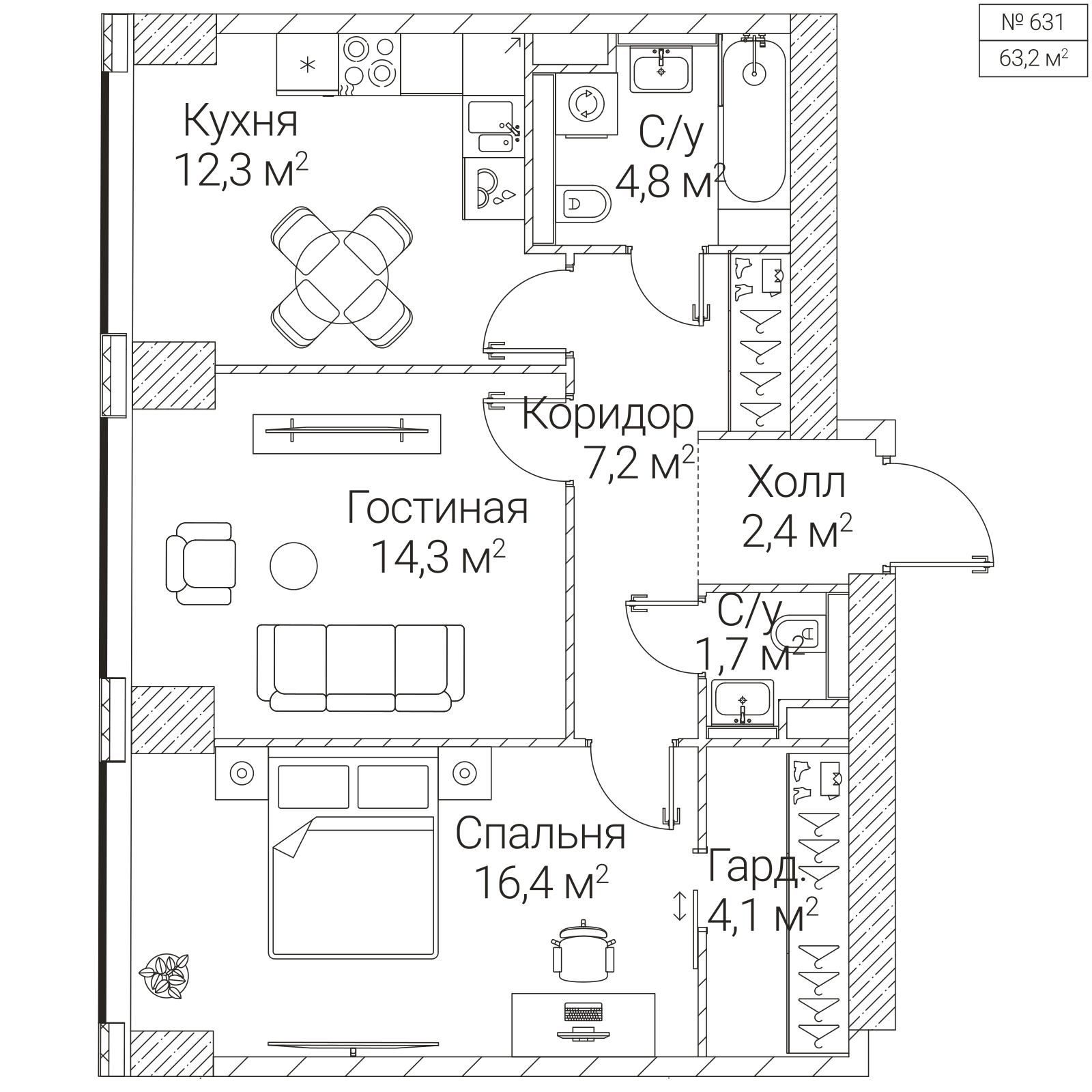 Официальная планировка SEZAR FUTURE, 63,2 м²