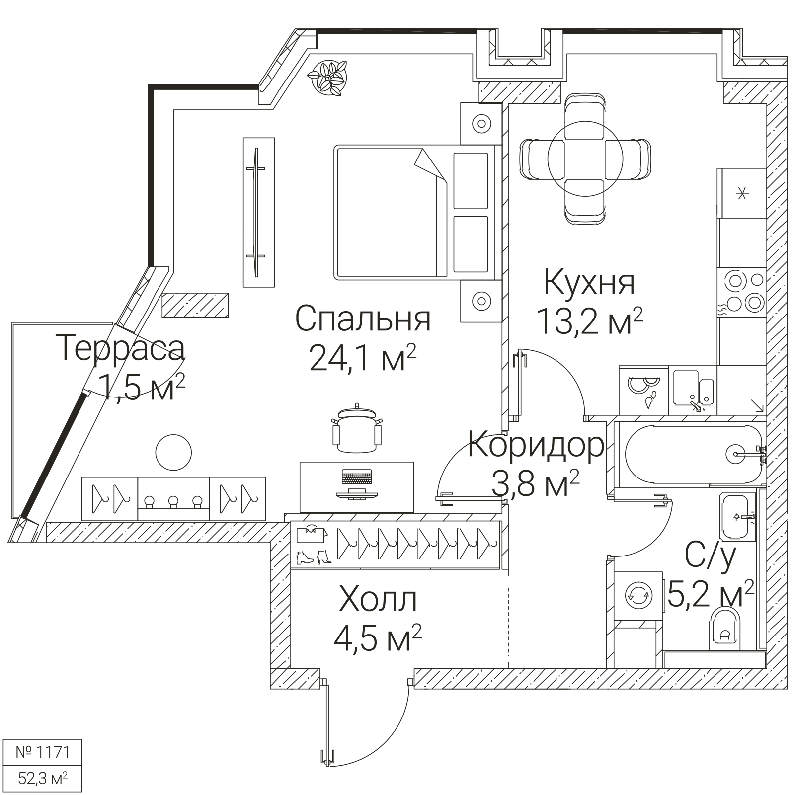 Официальная планировка SEZAR FUTURE, 51,3 м²