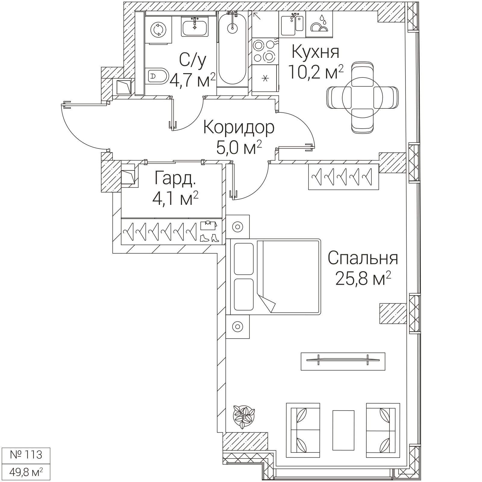 Официальная планировка SEZAR FUTURE, 49,8 м²