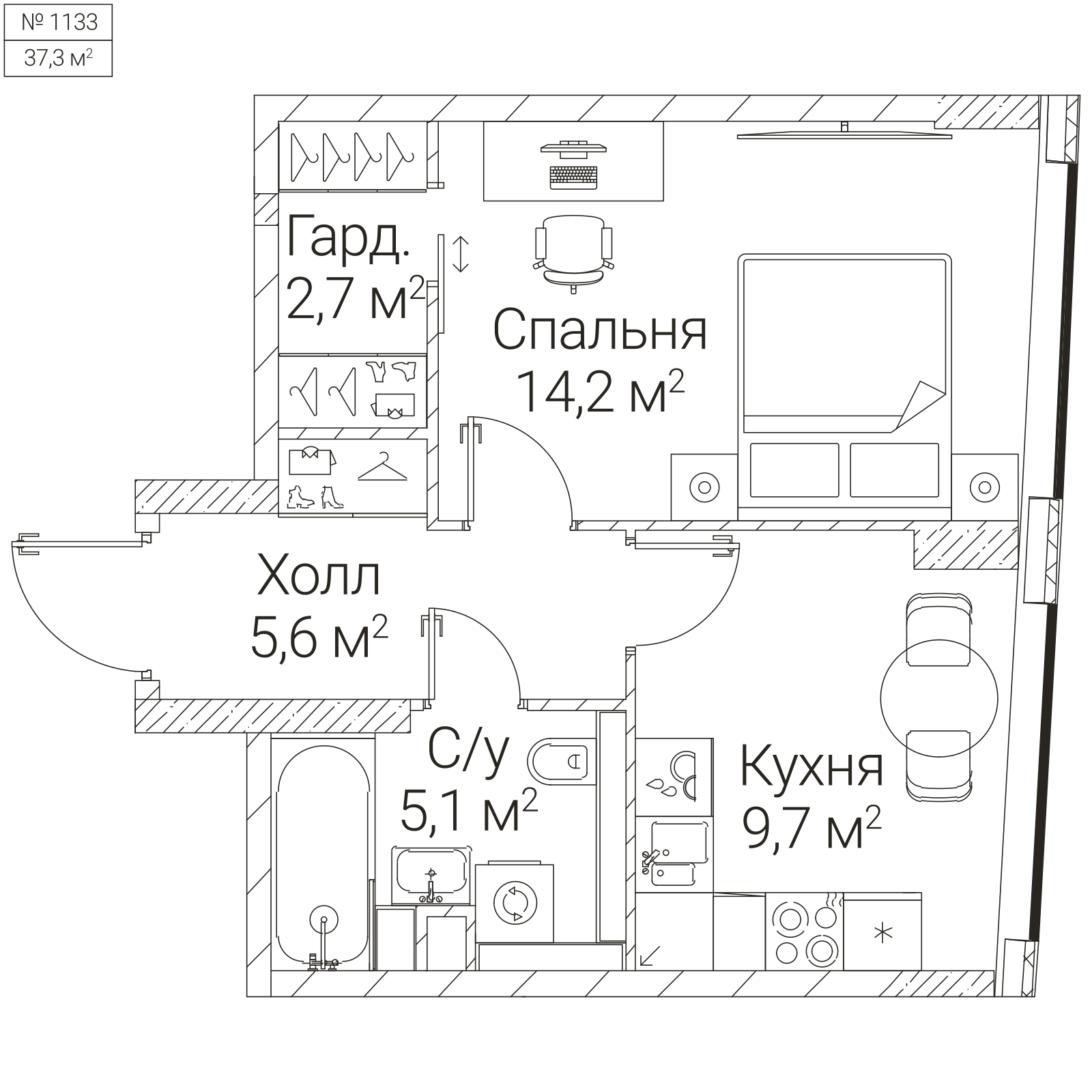 Официальная планировка SEZAR FUTURE, 37,3 м²