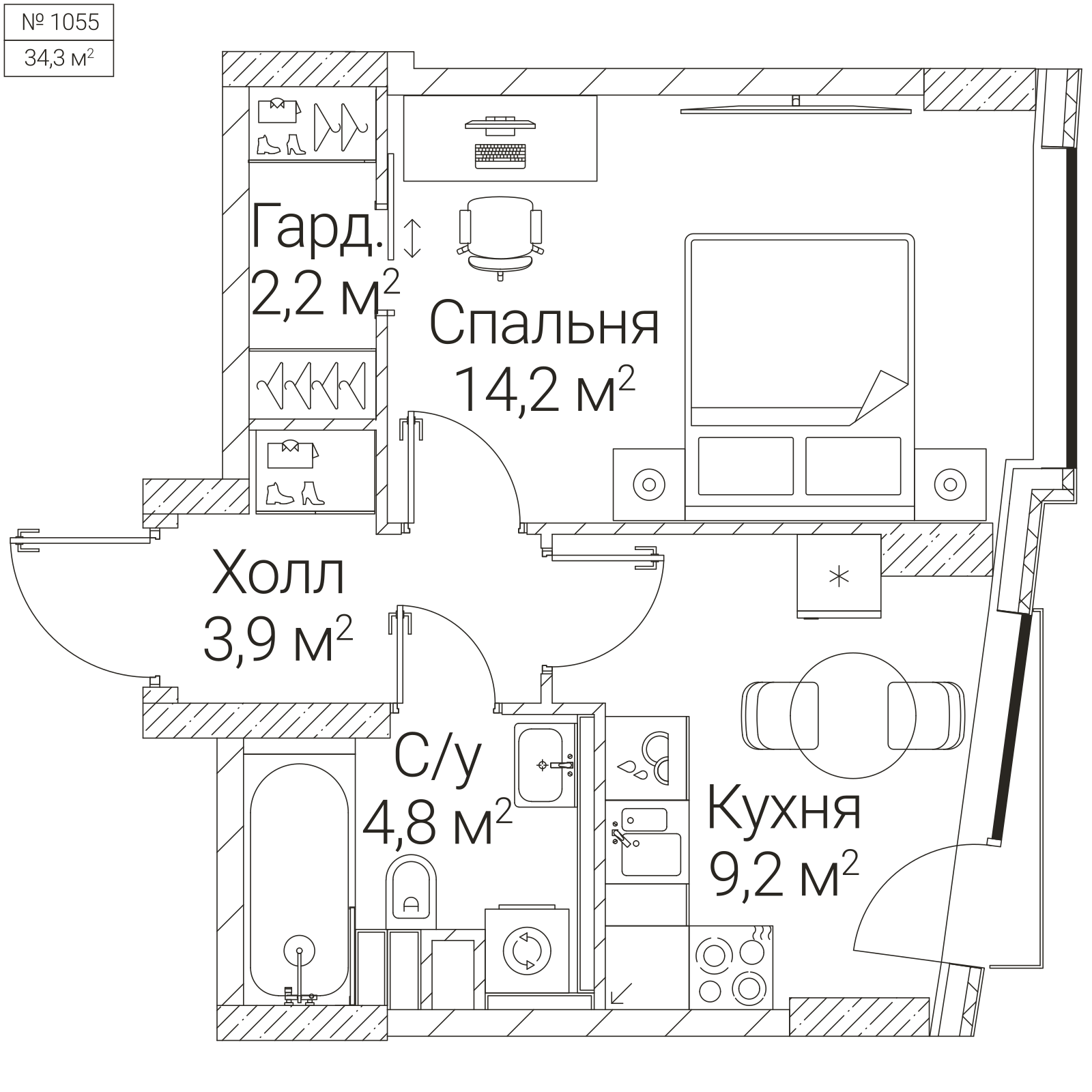 Официальная планировка SEZAR FUTURE, 34,3 м²