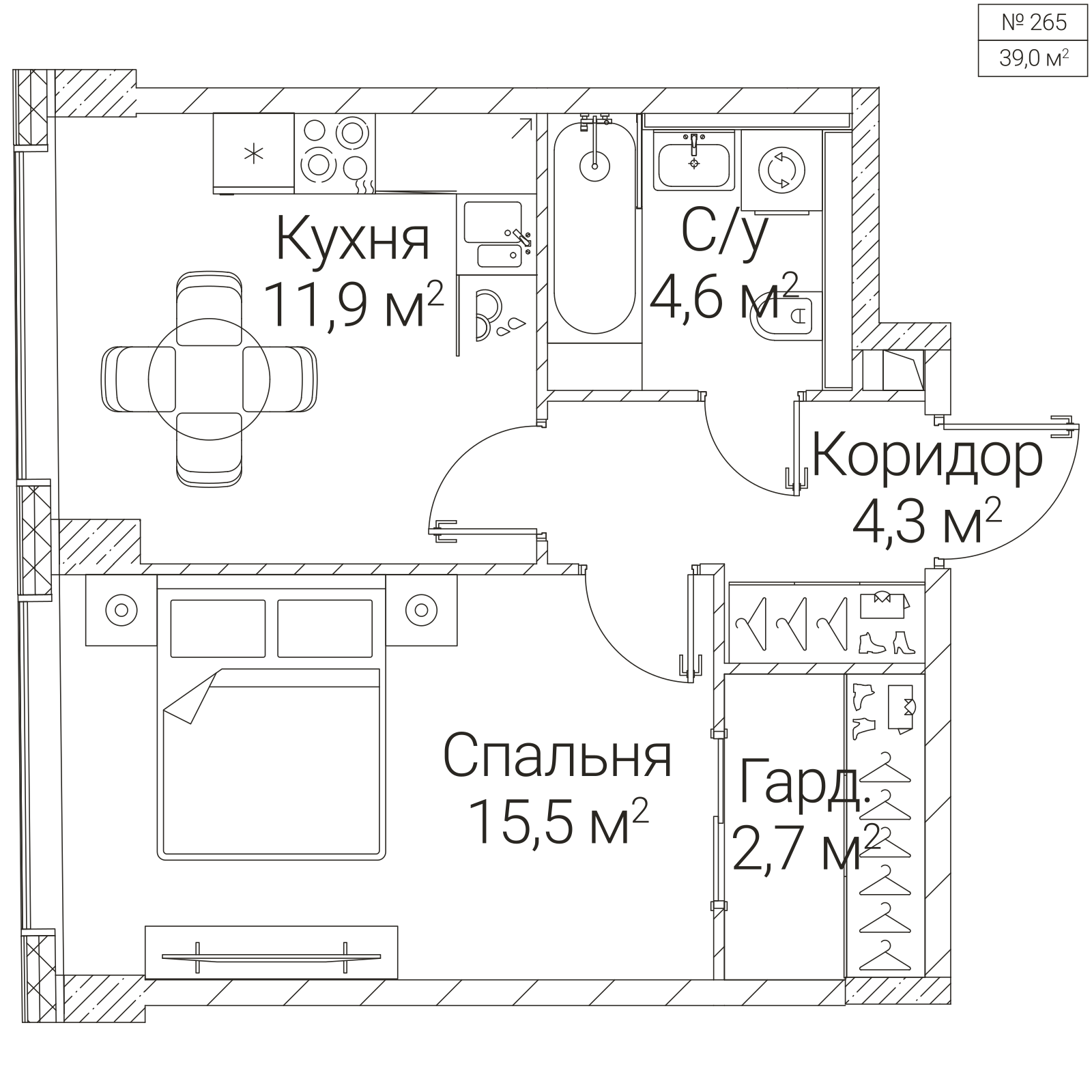 Официальная планировка SEZAR FUTURE, 39 м²