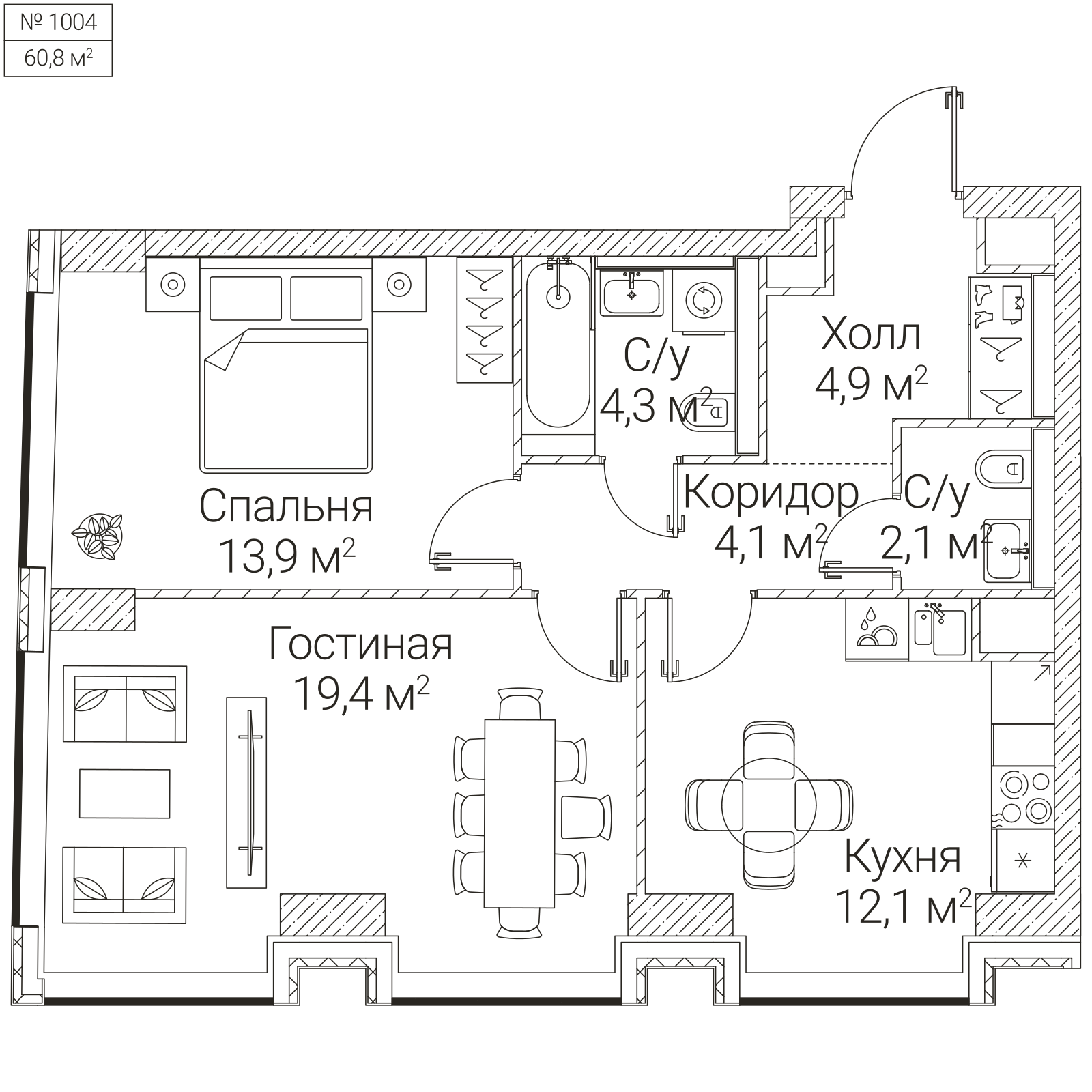 Официальная планировка SEZAR FUTURE, 60,8 м²