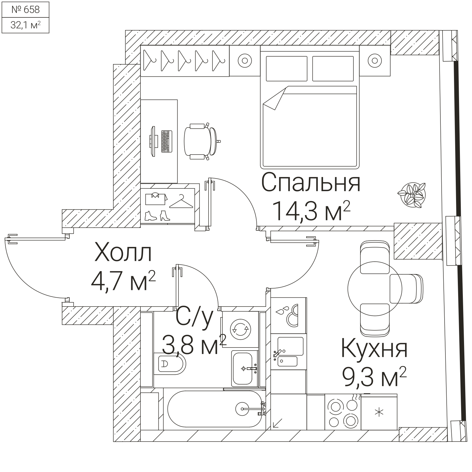 Официальная планировка SEZAR FUTURE, 32,1 м²