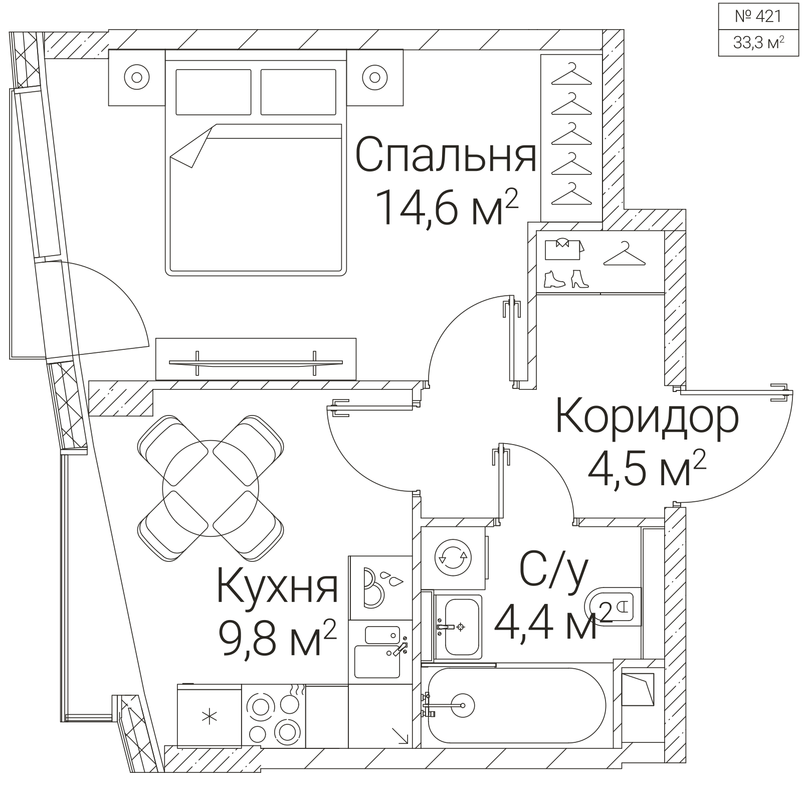 Официальная планировка SEZAR FUTURE, 33,3 м²