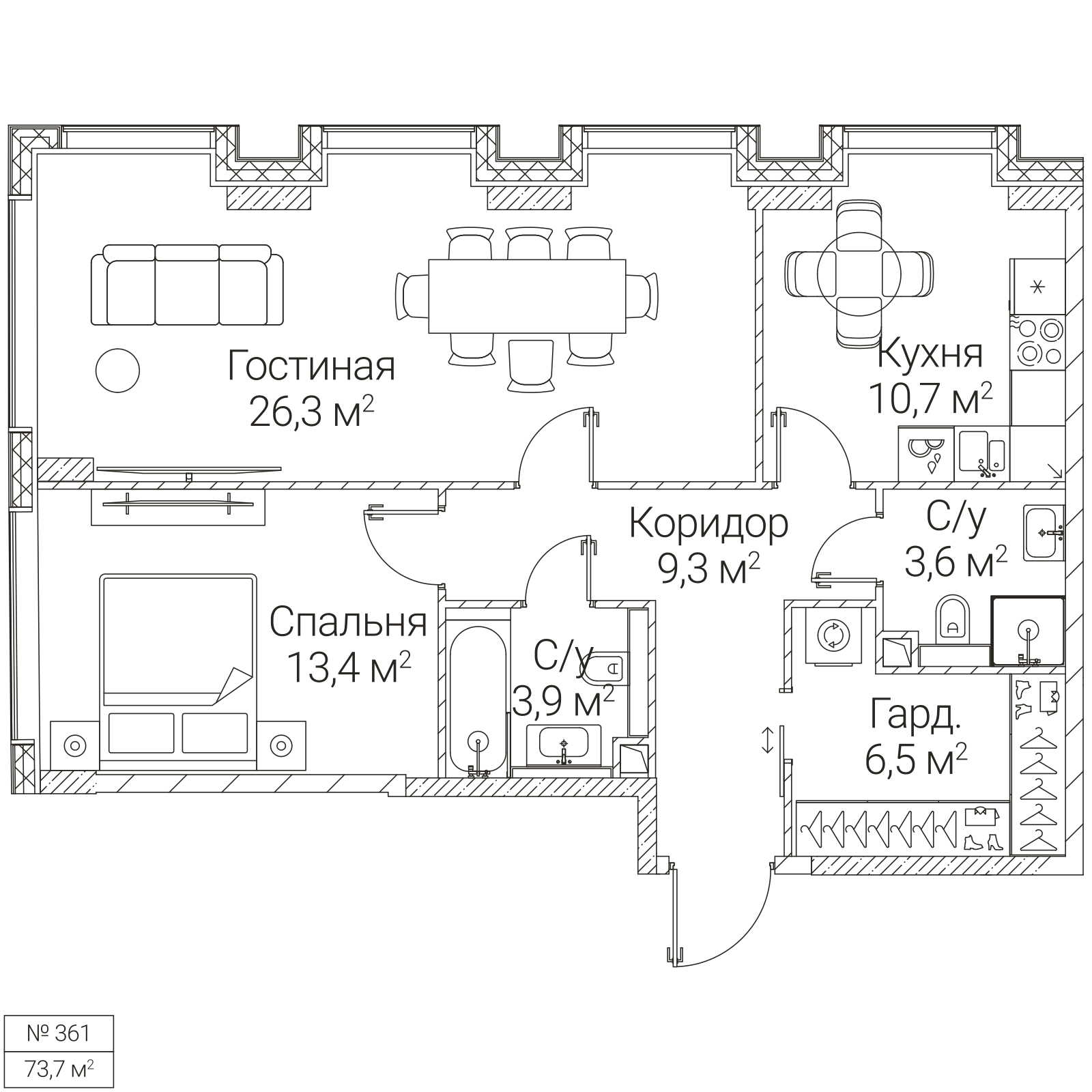 Официальная планировка SEZAR FUTURE, 73,7 м²