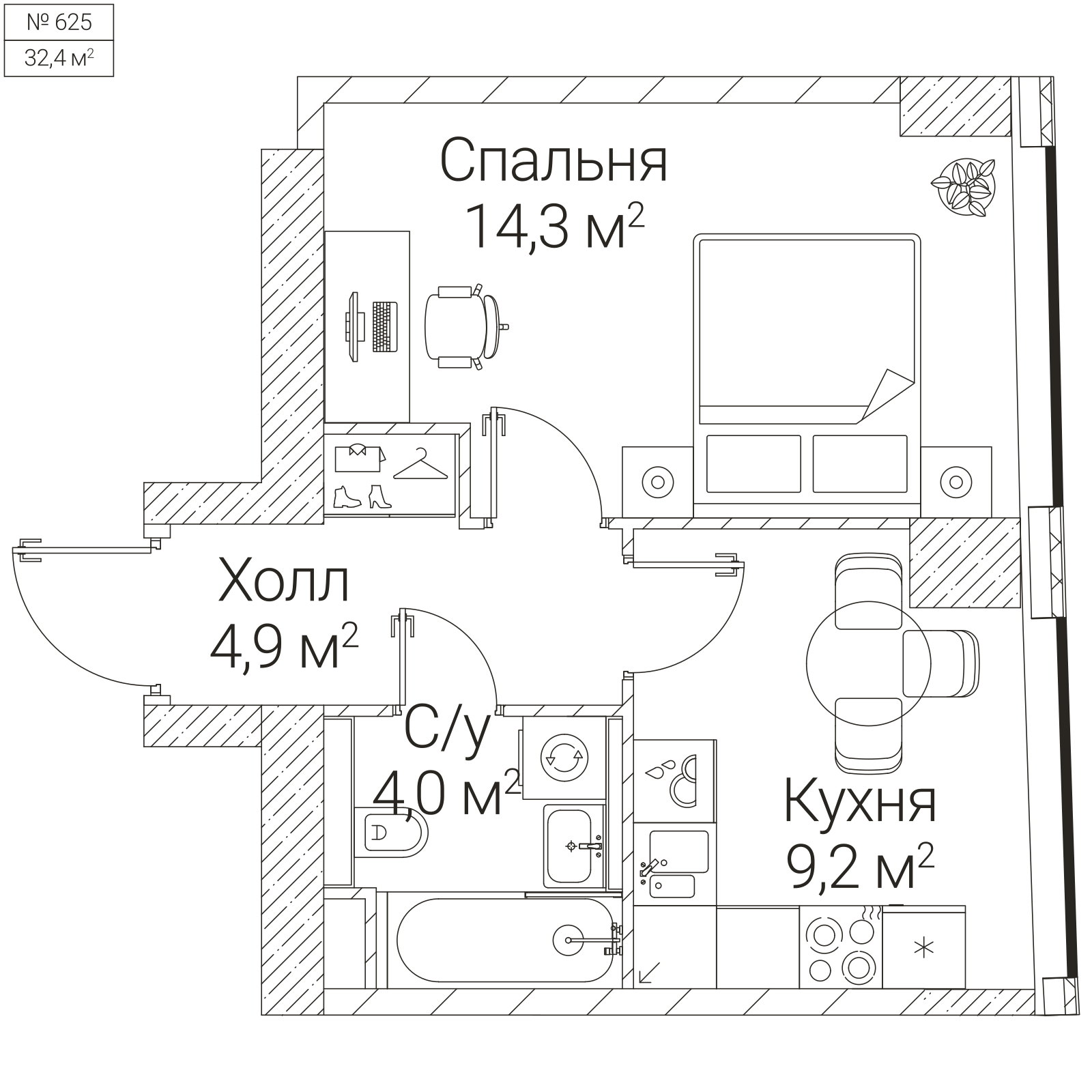 Официальная планировка SEZAR FUTURE, 32,4 м²