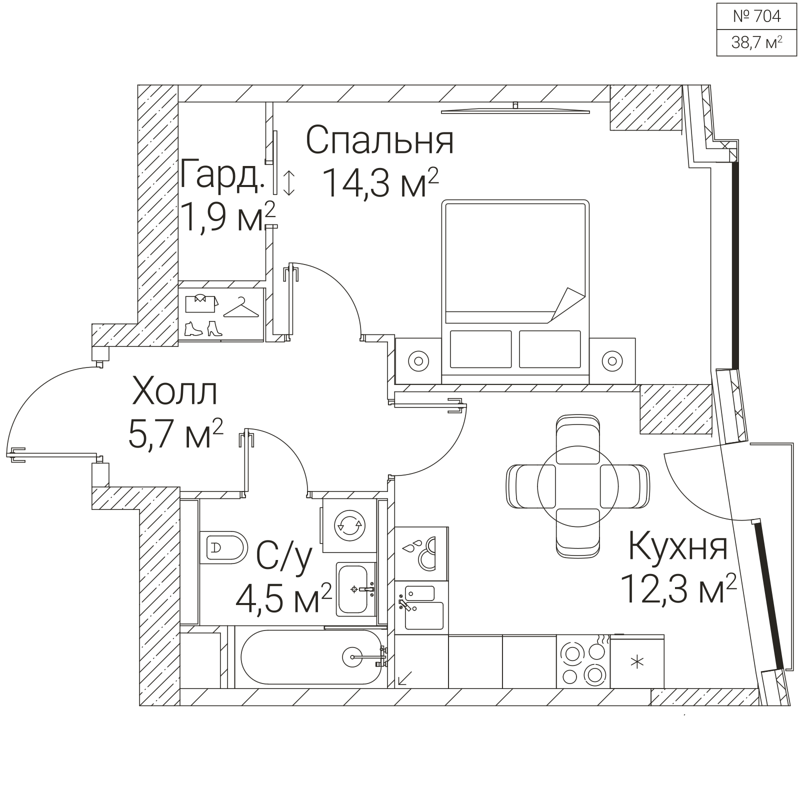 Официальная планировка SEZAR FUTURE, 38,7 м²