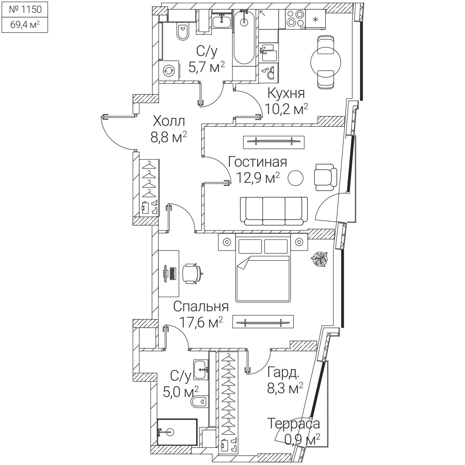 Официальная планировка SEZAR FUTURE, 68,8 м²