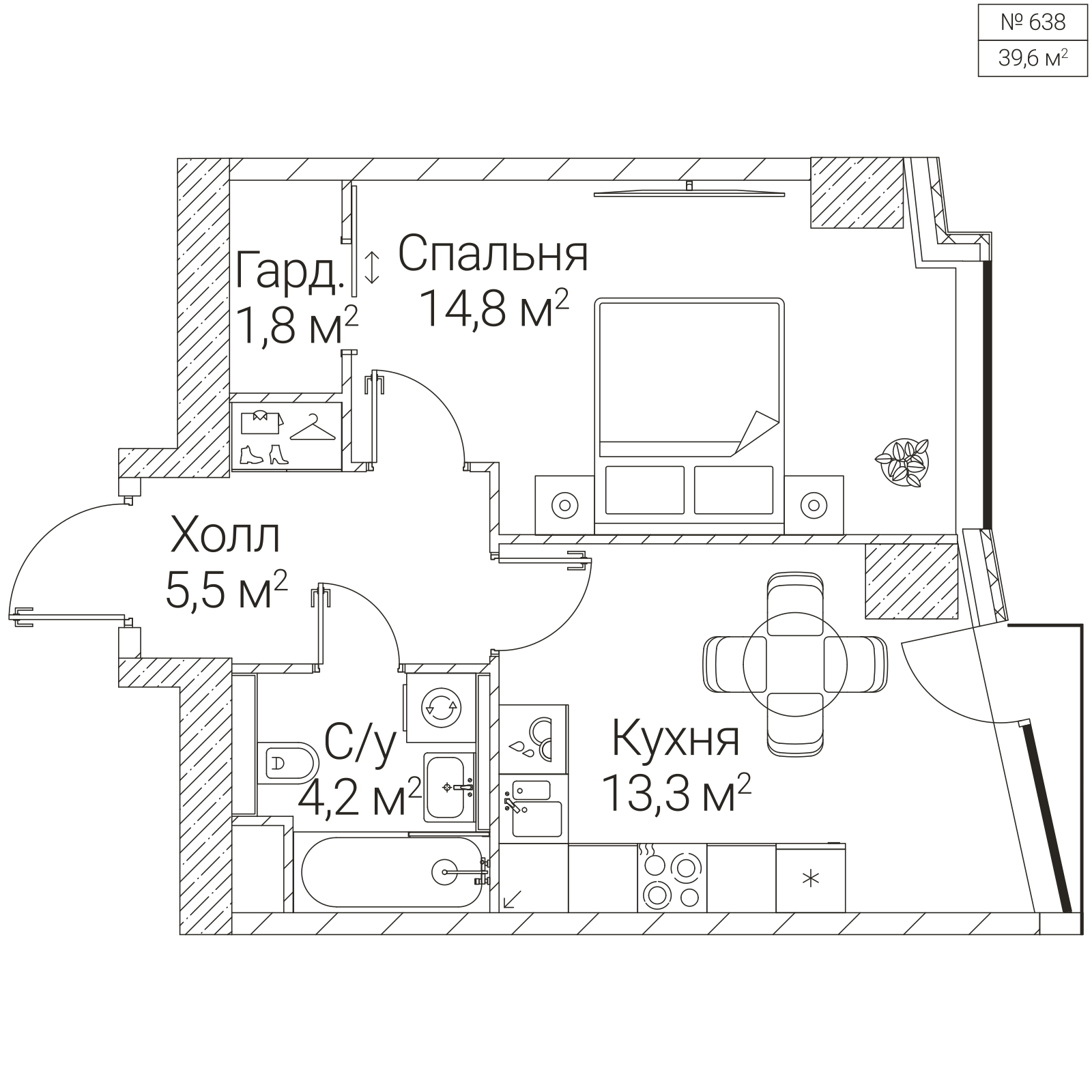 Официальная планировка SEZAR FUTURE, 39,6 м²
